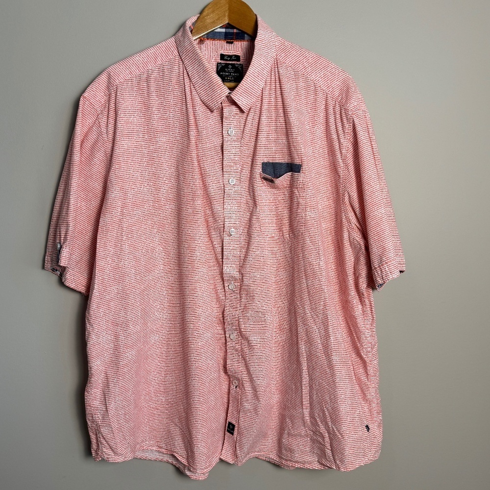 Point Zero Men's CLASSIC FIT GOLD Short Sleeve Button Up Shirt Peach/White 2X
